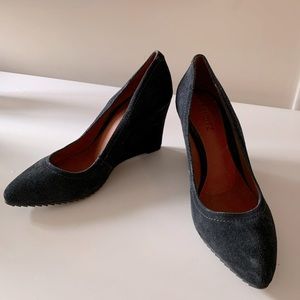 SCHUTZ suede pointy toe wedge heel dark blue